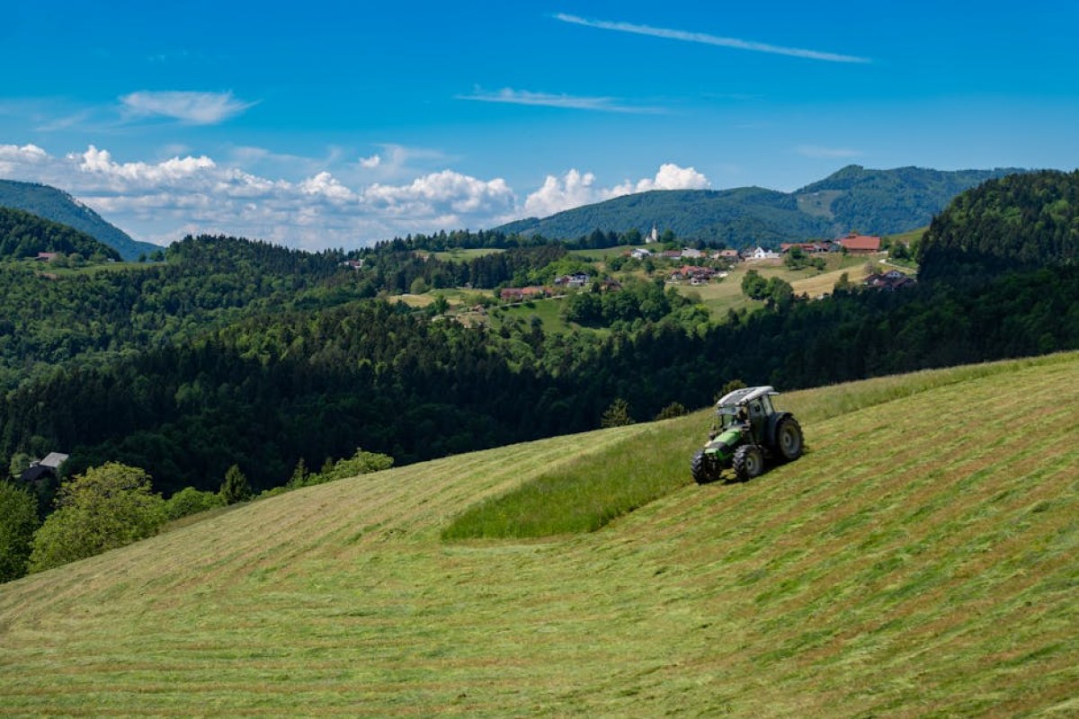 tractor mowing field