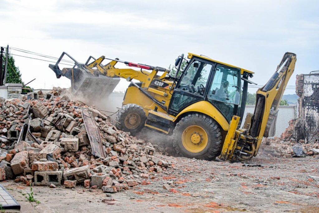 backhoe loader damaged